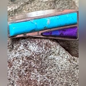 RING JAY KING DTR Sterling Turquoise, Raw Amethyst Handmade Southwestern 5493